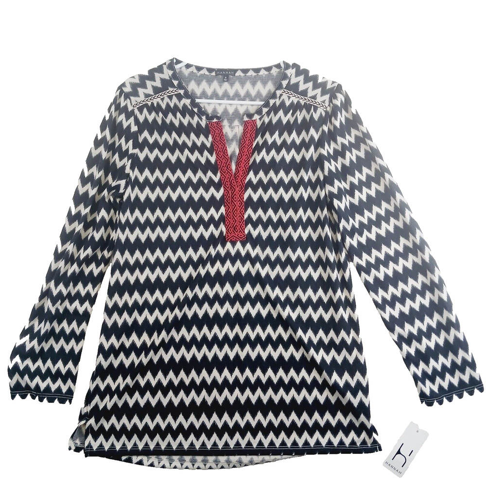 T-Shirt Women Chevron Western Boho Global Folk Minimalist Vacation NWT Size M